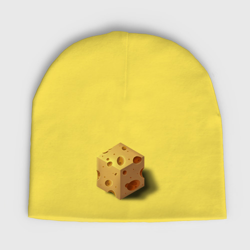 Детская шапка демисезонная с принтом Кубик сыра, вид спереди №1