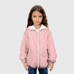 Куртка с принтом Светлый розовый в мелкий белый горошек для ребенка, вид на модели спереди №3. Цвет основы: белый