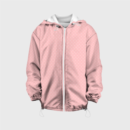 Детская куртка с принтом Светлый розовый в мелкий белый горошек, вид спереди №1