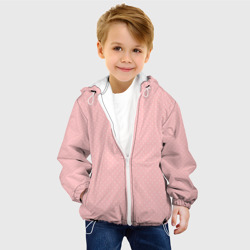 Куртка с принтом Светлый розовый в мелкий белый горошек для ребенка, вид на модели спереди №2. Цвет основы: белый