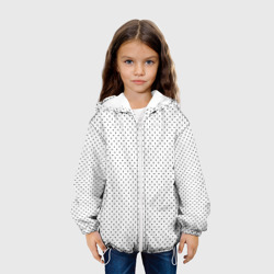 Куртка с принтом Белый в чёрный маленький горошек для ребенка, вид на модели спереди №3. Цвет основы: белый