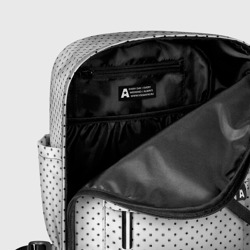 Рюкзак с принтом Белый в чёрный маленький горошек для женщины, вид на модели спереди №5. Цвет основы: белый