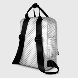 Рюкзак с принтом Белый в чёрный маленький горошек для женщины, вид на модели сзади №1. Цвет основы: белый
