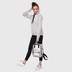 Рюкзак с принтом Белый в чёрный маленький горошек для женщины, вид на модели спереди №4. Цвет основы: белый