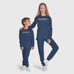Пижама с принтом Frostpunk 2 logo для ребенка, вид на модели спереди №5. Цвет основы: темно-синий