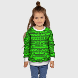 Свитшот с принтом Чёрные полосы на зелёном фоне для ребенка, вид на модели спереди №4. Цвет основы: белый