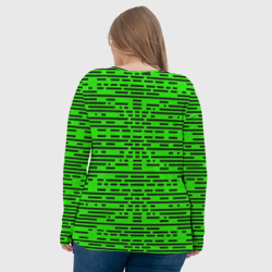 Лонгслив с принтом Чёрные полосы на зелёном фоне для женщины, вид на модели сзади №3. Цвет основы: белый