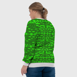 Свитшот с принтом Чёрные полосы на зелёном фоне для женщины, вид на модели сзади №3. Цвет основы: белый