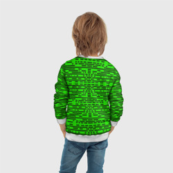 Свитшот с принтом Чёрные полосы на зелёном фоне для ребенка, вид на модели сзади №3. Цвет основы: белый