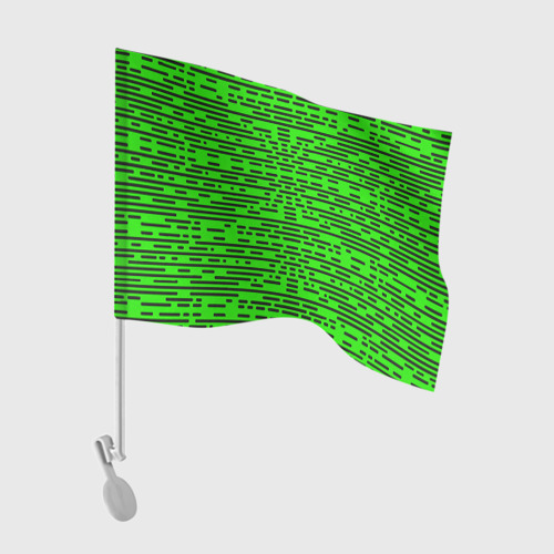 Флаг для автомобиля с принтом Чёрные полосы на зелёном фоне, вид спереди №1