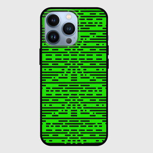 Чехол для iPhone 13 Pro с принтом Чёрные полосы на зелёном фоне, вид спереди №1