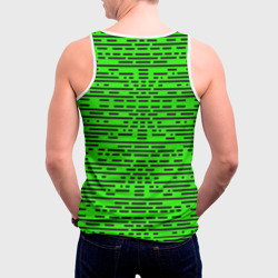 Майка с принтом Чёрные полосы на зелёном фоне для мужчины, вид на модели сзади №2. Цвет основы: белый