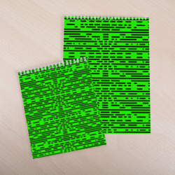 Скетчбук с принтом Чёрные полосы на зелёном фоне для любого человека, вид спереди №3. Цвет основы: белый