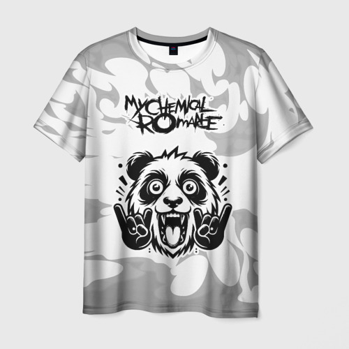 Мужская футболка с принтом My Chemical Romance рок панда на светлом фоне, вид спереди №1