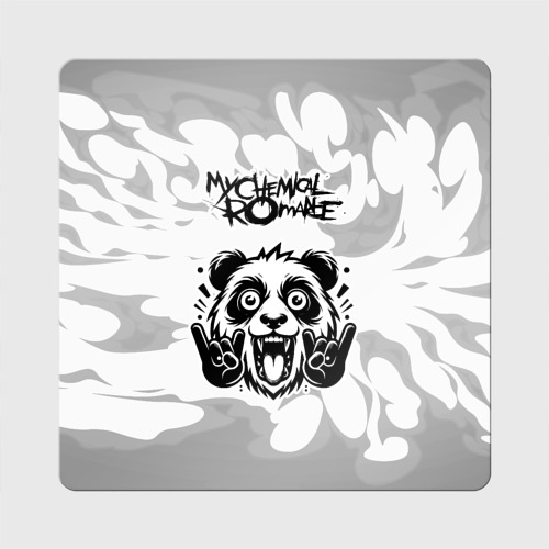 Магнит виниловый Квадрат с принтом My Chemical Romance рок панда на светлом фоне, вид спереди №1