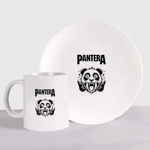 Набор: тарелка + кружка с принтом Pantera - rock panda, вид спереди №1