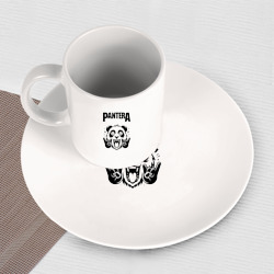 Набор: тарелка кружка с принтом Pantera - rock panda для любого человека, вид спереди №3. Цвет основы: белый