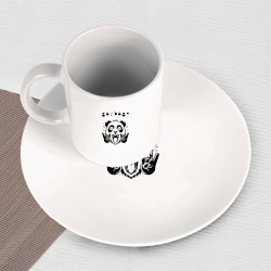 Набор: тарелка кружка с принтом Garbage - rock panda для любого человека, вид спереди №3. Цвет основы: белый