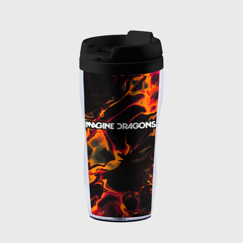 Термокружка-непроливайка с принтом Imagine Dragons red lava, вид спереди №1