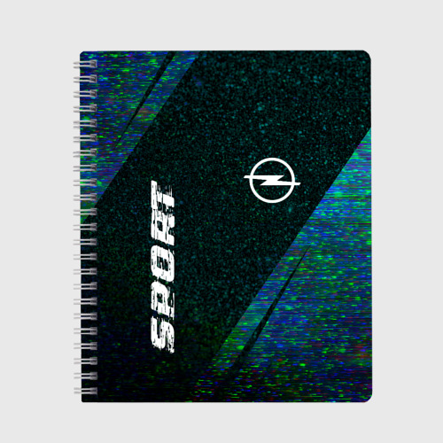 Тетрадь с принтом Opel sport glitch blue, вид спереди №1