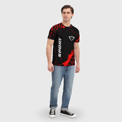 Мужская футболка 3D с принтом Genesis red sport tires, вид сбоку #3