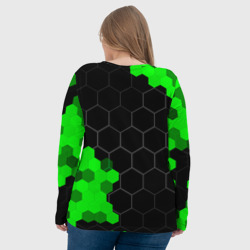 Лонгслив с принтом Jaguar green sport hexagon для женщины, вид на модели сзади №3. Цвет основы: белый
