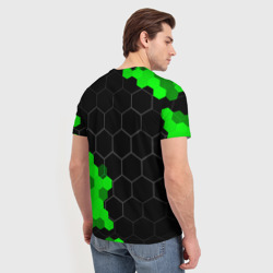 Футболка с принтом Jaguar green sport hexagon для мужчины, вид на модели сзади №2. Цвет основы: белый