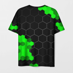 Футболка с принтом Jaguar green sport hexagon для мужчины, вид сзади №1. Цвет основы: белый