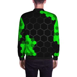 Бомбер с принтом Jaguar green sport hexagon для мужчины, вид на модели сзади №2. Цвет основы: черный