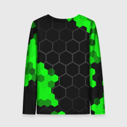 Лонгслив с принтом Jaguar green sport hexagon для женщины, вид сзади №1. Цвет основы: белый