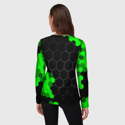 Лонгслив с принтом Jaguar green sport hexagon для женщины, вид на модели сзади №2. Цвет основы: белый