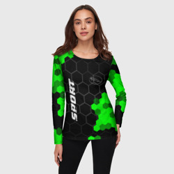 Лонгслив с принтом Jaguar green sport hexagon для женщины, вид на модели спереди №2. Цвет основы: белый