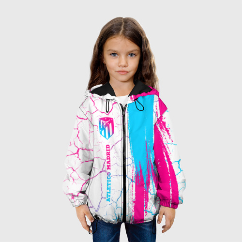 Детская куртка 3D с принтом Atletico Madrid neon gradient style по-вертикали, вид сбоку #3