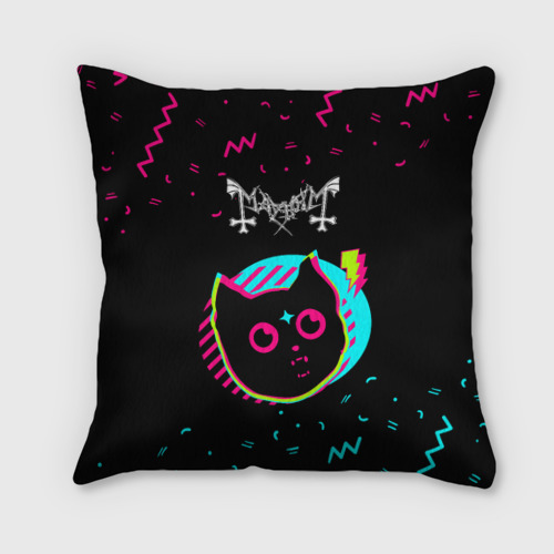 Подушка с принтом Mayhem - rock star cat, вид спереди №1