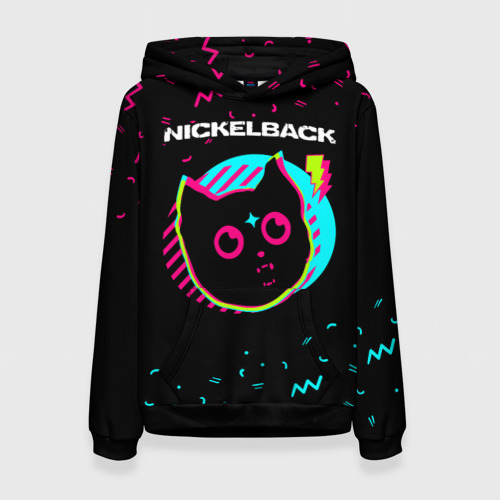 Женская толстовка с принтом Nickelback - rock star cat, вид спереди №1