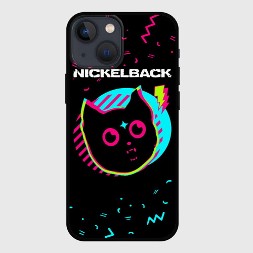 Чехол для iPhone 13 mini с принтом Nickelback - rock star cat, вид спереди №1