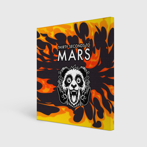 Холст квадратный с принтом Thirty Seconds to Mars рок панда и огонь, вид спереди №1