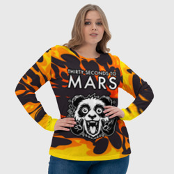 Лонгслив с принтом Thirty Seconds to Mars рок панда и огонь для женщины, вид на модели спереди №4. Цвет основы: белый