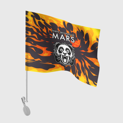 Флаг для автомобиля с принтом Thirty Seconds to Mars рок панда и огонь, вид спереди №1