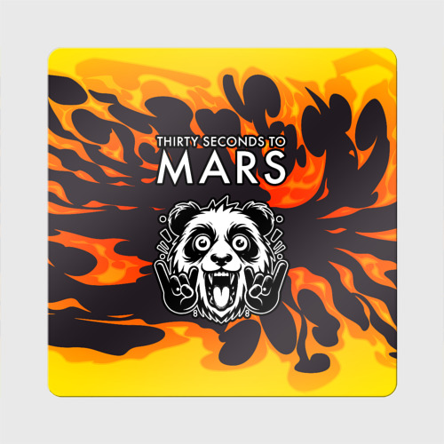 Магнит виниловый Квадрат с принтом Thirty Seconds to Mars рок панда и огонь, вид спереди №1