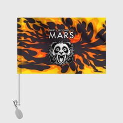 Флаг с принтом Thirty Seconds to Mars рок панда и огонь для любого человека, вид спереди №2. Цвет основы: белый