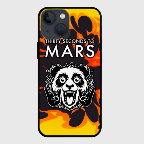 Чехол для iPhone 13 mini с принтом Thirty Seconds to Mars рок панда и огонь, вид спереди №1