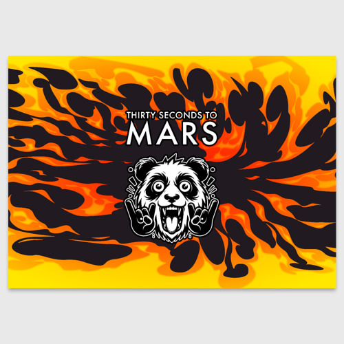 Поздравительная открытка с принтом Thirty Seconds to Mars рок панда и огонь, вид спереди №1