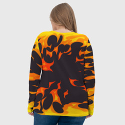 Лонгслив с принтом Die Antwoord рок панда и огонь для женщины, вид на модели сзади №3. Цвет основы: белый