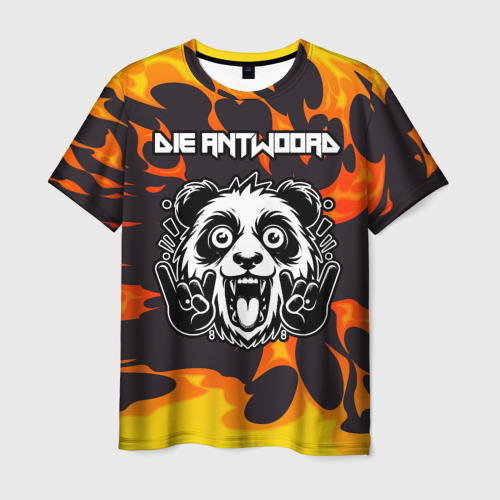 Мужская футболка с принтом Die Antwoord рок панда и огонь, вид спереди №1