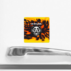 Магнит с принтом Die Antwoord рок панда и огонь для любого человека, вид спереди №2. Цвет основы: белый