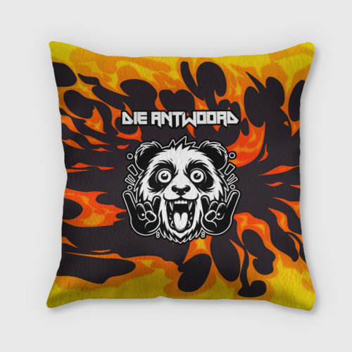 Подушка с принтом Die Antwoord рок панда и огонь, вид спереди №1