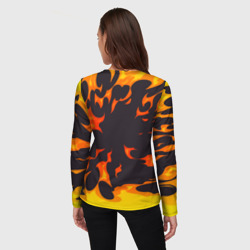 Лонгслив с принтом Die Antwoord рок панда и огонь для женщины, вид на модели сзади №2. Цвет основы: белый