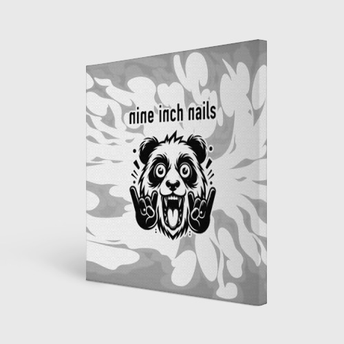 Холст квадратный с принтом Nine Inch Nails рок панда на светлом фоне, вид спереди №1