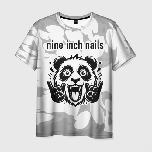 Мужская футболка с принтом Nine Inch Nails рок панда на светлом фоне, вид спереди №1
